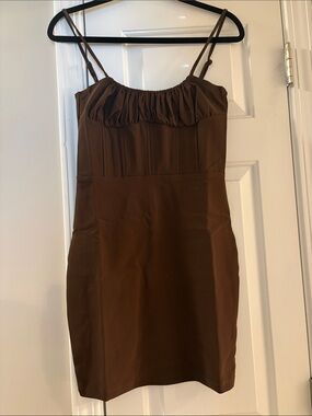 Brown Spaghetti-Strap Body-con Dress with Corset Detail